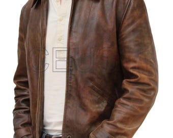 Handmade Vintage Brown Distressed Leather Jacket for Men | Handmade Real Cowhide Cafe Racer Style Winter Jacket Gift for him
