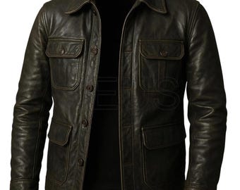 Handmade Distressed Vintage Brown Leather Jacket: Vintage Button-Up Style Winter Coat