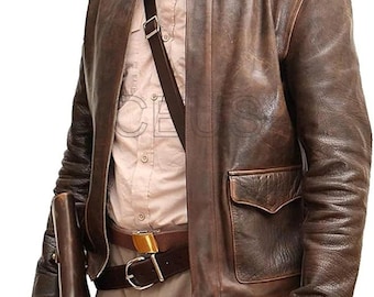 Vintage Brown Indiana Jones Leather Jacket, Raiders Style Genuine Leather Bomber Jacket, Handmade Mens Winter Leather Coat Gift for him