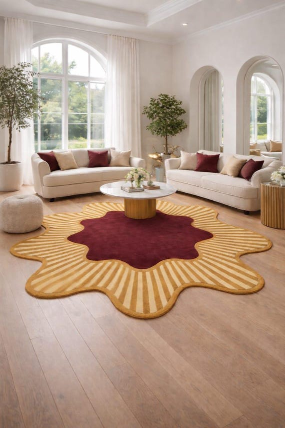 Abstract Floral Wool Hand Tufted Rug, Modern Irregular Area Rug, Handmade Designer Carpet for Living Room & Bedroom, Statement Home Decor