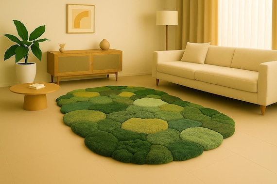 Handmade Green Moss Rug | Tufted Botanical Carpet
