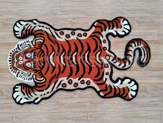 Ready to dispatch 3x5 Hand Tufted Wool Tiger Rug, Tibetan Style Boho Decor