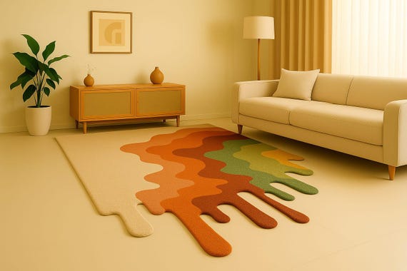 Retro Wavy Drip Rug, Handmade Tufted Wool Carpet