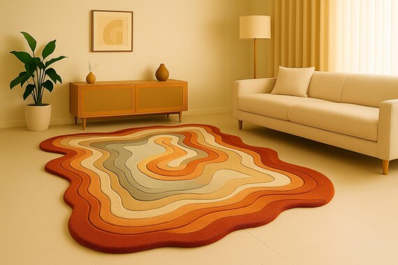 Hand-Tufted Retro Wavy Rug: Plush, Organic Shape