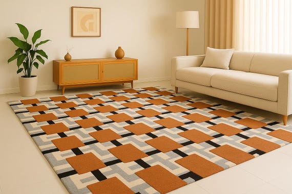 Modern Geometric wool Rug, Hand-Tufted Area Rug, Abstract Checkered Carpets Contemporary Living Room Rug, Designer home decor