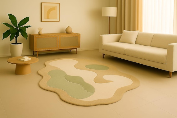Unique Organic Modern Area Rug | Green Beige with Nordic Influence