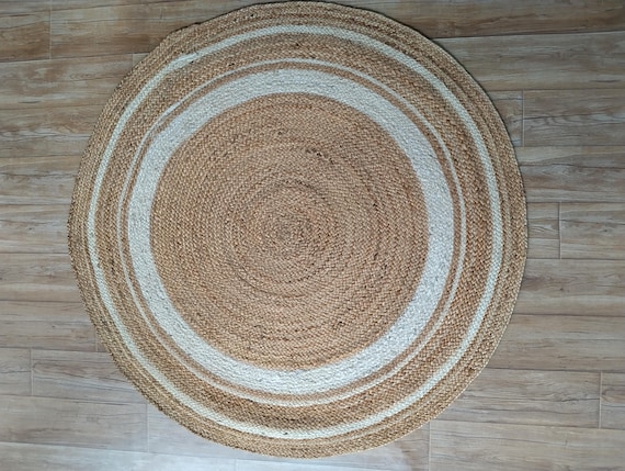 Round Jute Rug: Natural Fiber Boho Rug with White Border