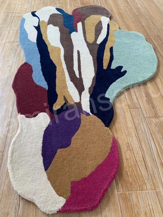 Ready to dispatch 3x5 Hand-Tufted Wool Rug, Abstract Multicolor Organic Shape