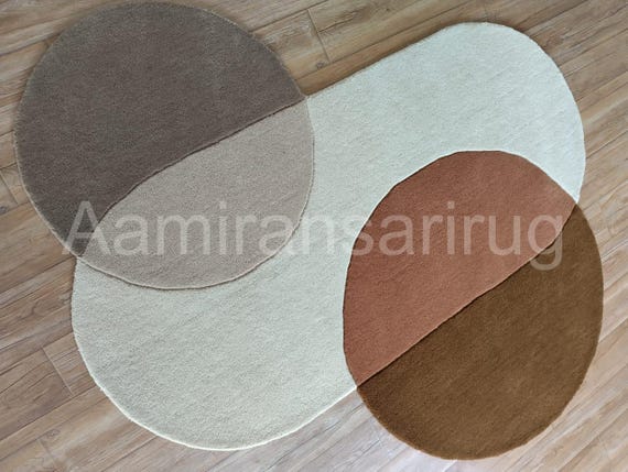 Hand-Tufted Wool Rug, Geometric Circle Design, Modern Abstract, 5x5 feet