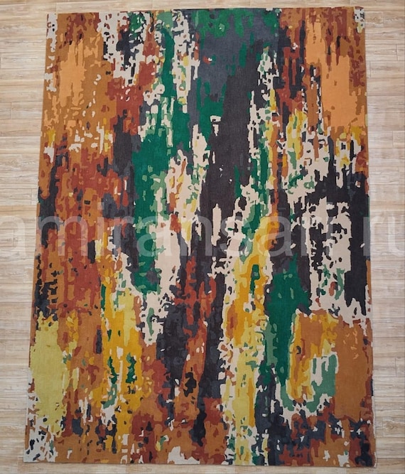 Hand-Tufted Wool Area Rug 8x10 - Unique Erase Pattern for Modern Homes