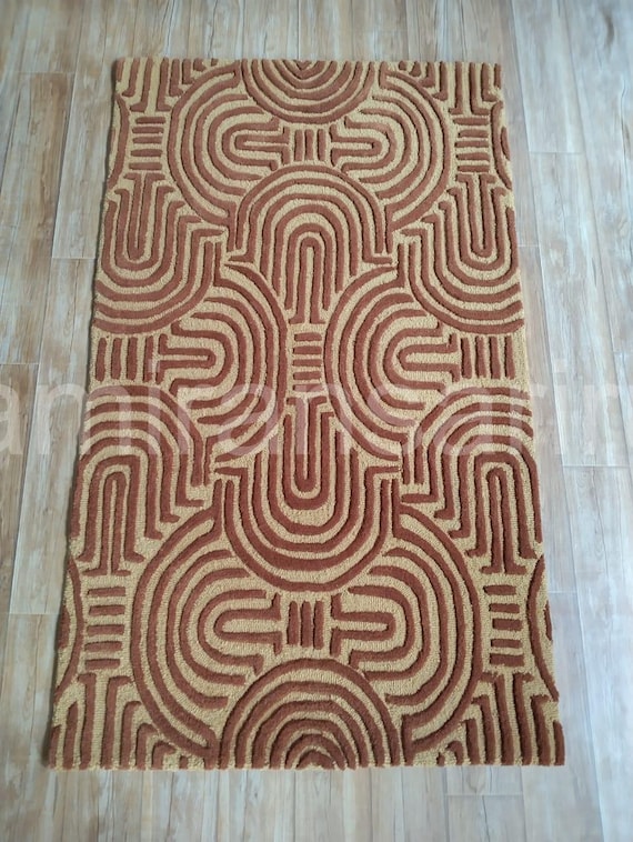 Hand Tufted Wool Rug: Modern Geometric, Mid-Century Boho