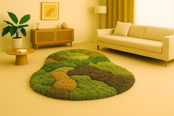 Handmade Green Moss Rug, Nature Inspired Accent Carpet