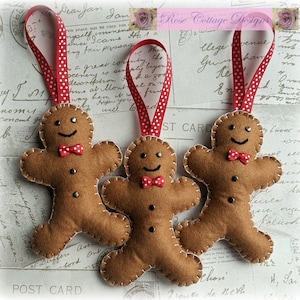 3 Felt Gingerbread Men Handmade Ornaments