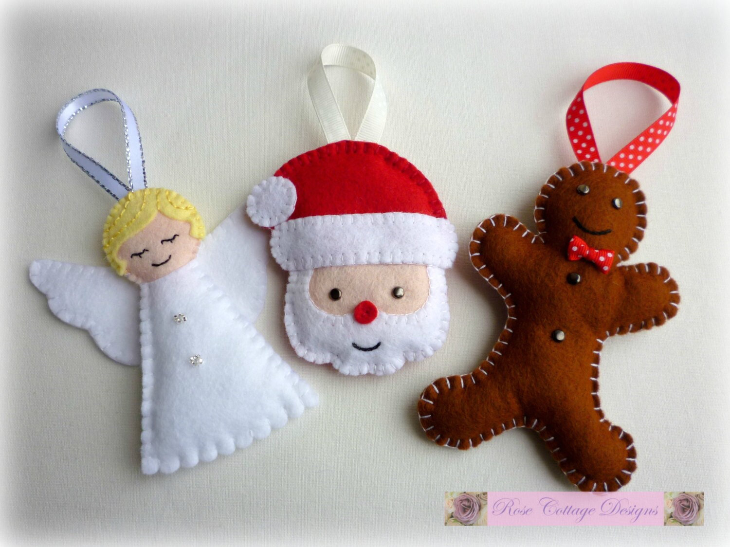 3 Felt Santa Handmade Ornaments - Etsy