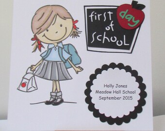 Personalised First Day At School Card - For A Girl