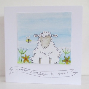 Watercoloured Happy Birthday Sheep Birthday Card