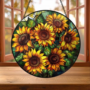 Sunflower Stained Glass Suncatcher: Yellow Floral Window Decor