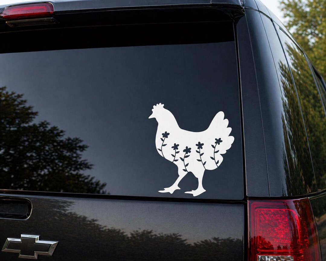 Floral Chicken Vinyl Decal | Farmhouse Hen Sticker | Country Style Art ...