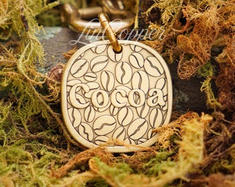 Coffee Beans Dog Tag • Deep Engraved Pet ID • Vintage Brass • Bespoke Pet Gift