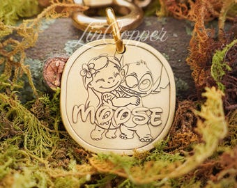 Friends Dog Tag • Deep Engraved Pet ID • Vintage Stitch Brass • Bespoke Pet Gift