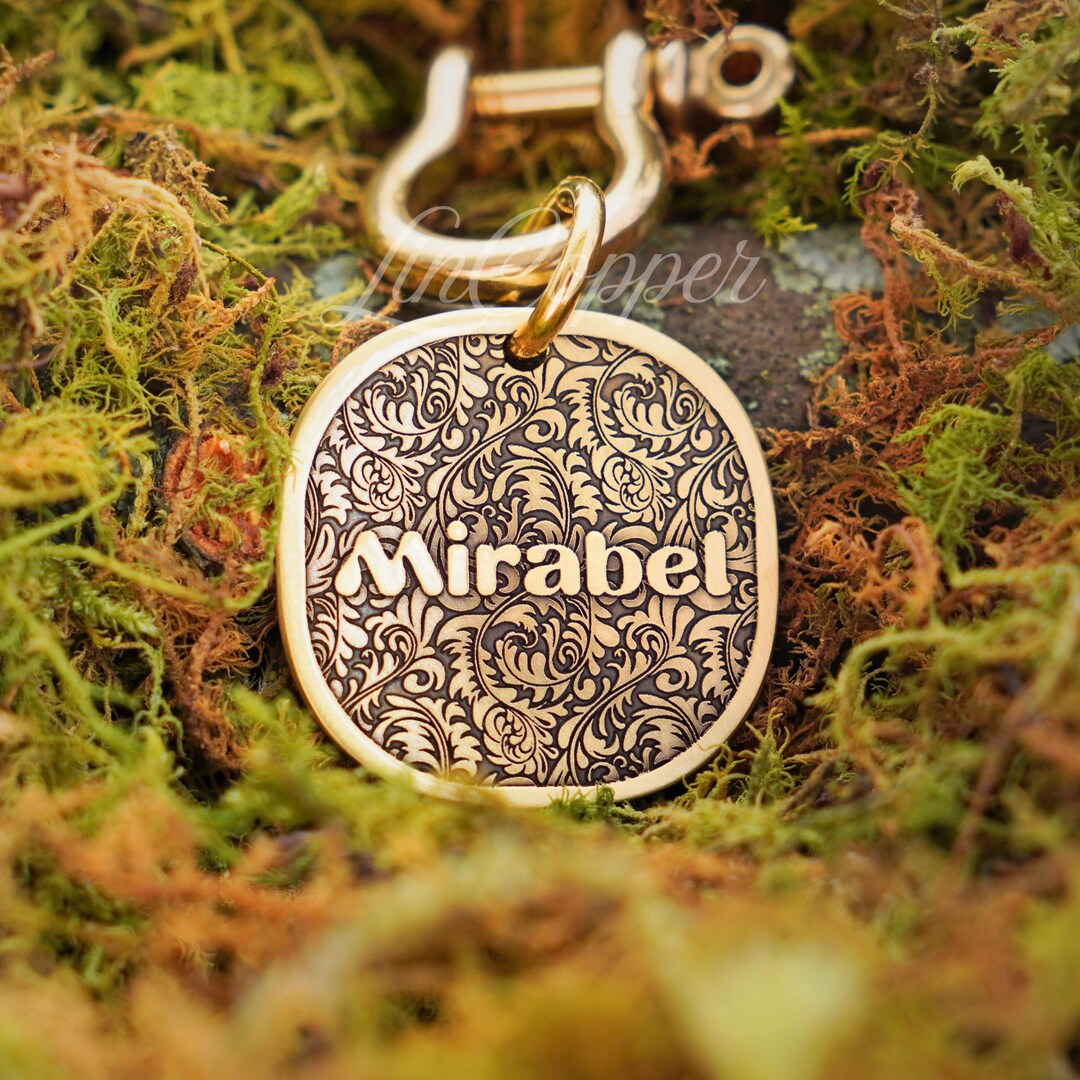 Vintage Fern Dog Tag • Deep Engraved Pet ID • Floral Brass • Bespoke ...