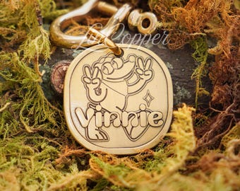 Happy Dog Tag • Deep Engraved Pet ID • Vintage Brass • Bespoke Pet Gift