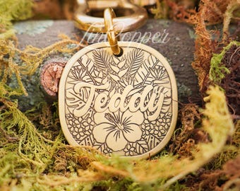 Tropical Dog Tag • Deep Engraved Pet ID • Vintage Summer Brass • Bespoke Pet Gift