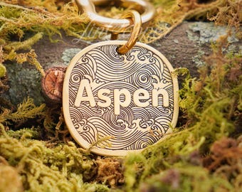 Placa de identificación para perros Wave • Identificación de mascota grabada en profundidad • Latón vintage • Regalo personalizado para mascotas