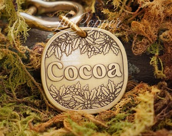 Holly Dog Tag • Deep Engraved Pet ID • Vintage Christmas Brass • Bespoke Pet Gift