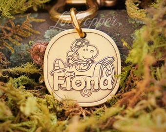 Placa de identificación para mascotas con forma de ave • Identificación grabada en profundidad • Latón vintage • Regalo personalizado para mascotas