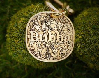 Winnie The Pooh Dog Tag • Deep Engraved Pet ID • Vintage Brass • Bespoke Pet Gift