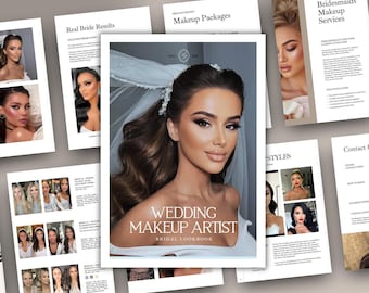 Kit de maquillaje para novias / Sistema de precios, contratos y bienvenida para clientes / Plantilla Canva para portafolio de maquillaje profesional