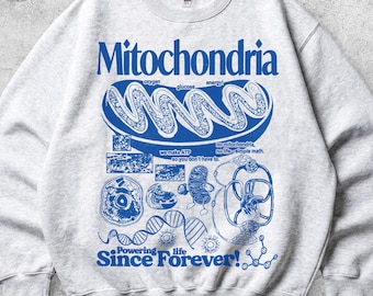 Mitochondria Powerhouse Cell Sweatshirt, Funny Biology Nerd Crewneck, Vintage Genetics Pullover, Science Teacher Gift