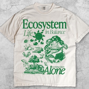 Camiseta vintage de biología de ecosistemas, camiseta con gráfico de ecología retro, camiseta de ciencia, naturaleza y vida ambiental de los 90, regalo académico para amantes de la Tierra.