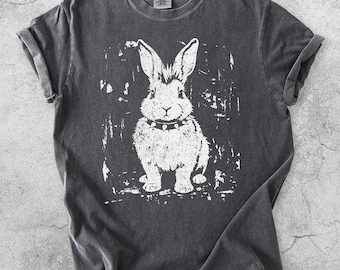 Camiseta vintage de conejo punk, ilustración de conejo grunge, camiseta de arte animal alternativo, camiseta para amantes de las mascotas con collar de pinchos