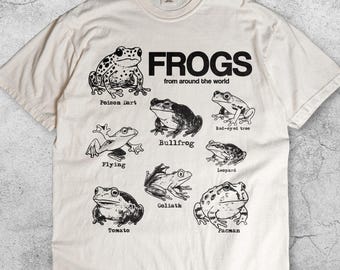 Frogs Around The World T-Shirt, Retro Amphibian Graphic Tee, Vintage 90s Wildlife Animal Shirt, Naturecore Frog Lover Top, Y2k Gift Idea