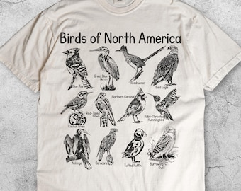 T-shirt oiseaux d'Amérique du Nord, t-shirt graphique animalier vintage des années 90, chemise rétro pour amoureux des oiseaux, cadeau pour amoureux des animaux, haut An 2000 Forestcore Nature