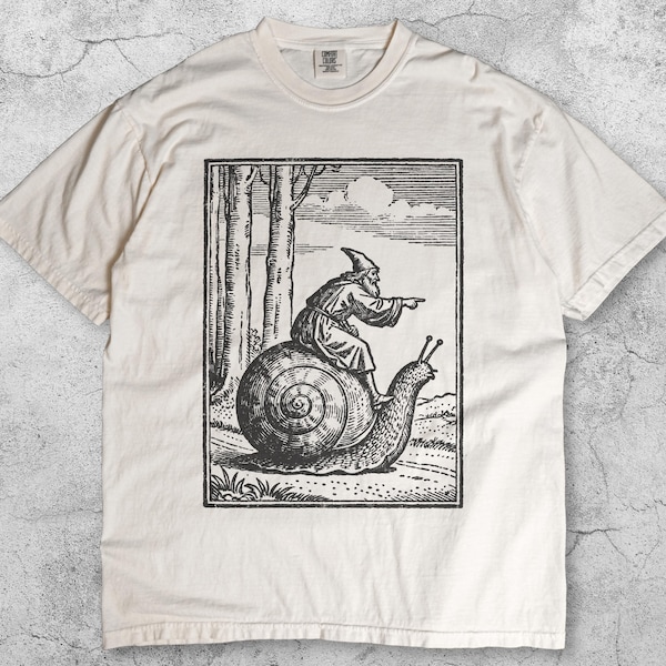 Retro Medieval Snail Rider T-Shirt, Vintage 90s Renaissance Fantasy Tee, Mythical Creature Shirt, Funny Medieval Art Top, Y2K Grunge Gift