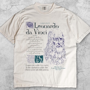 Leonardo Da Vinci Vintage 90s T-Shirt, Renaissance Art History Graphic Tee, Inventor Scientist Genius Shirt, Retro Aesthetic Unisex Top Gift
