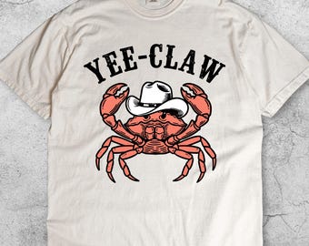 Cowboy Crab Yee-Claw Vintage T-Shirt, Funny Country Western Graphic Tee, Retro Crab Shirt, Y2K Coastal Humor Top, Unisex Sea Lover Gift