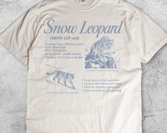 Snow Leopard Vintage 90s Graphic T-Shirt, Mountain Wildlife Facts Tee, Funny Big Cat Shirt, Animal Lover Gift