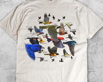 Bird Migration Vintage Graphic T-Shirt, Retro Nature Wildlife Tee, Flying Birds Art Shirt, Ornithology Lover Gift, Naturecore Aesthetic Top
