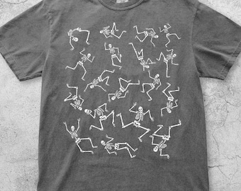 Camiseta estilo vintage de los 90 con esqueletos bailando, camiseta estampada con motivos espeluznantes para fiestas de Halloween, estilo streetwear gótico punk de gran tamaño, unisex.