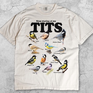 Tit Birds ヴィンテージ 90年代 Tシャツ、面白いレトロ Y2K バードウォッチング グラフィック Tシャツ、動物愛好家向け自然ユーモアシャツ、野生動物ミームギフト ユニセックス トップ