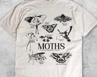 Moth Species Vintage Graphic T-Shirt, Retro 90s Insect Illustration Tee, Entomology Shirt, Nature Lover Gift, Y2K Bug Collector Unisex