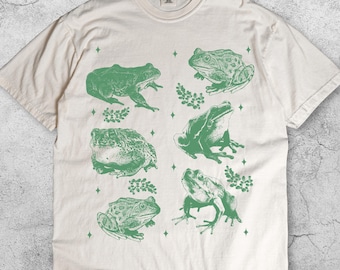 Frog Tattoo Style T-Shirt, Vintage 90s Amphibian Graphic Tee, Retro Y2K Naturecore Shirt, Wildlife Frog Lover Top, Unique Animal Gift