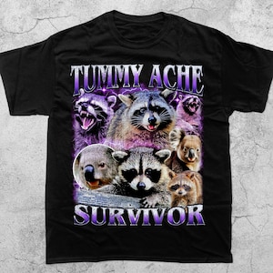 T-shirt med magont, rolig tvättbjörnskoala, djurmeme, grafisk t-shirt i vintagestil, Y2K-humor, sarkasm, unisex 90-talsgatugåva