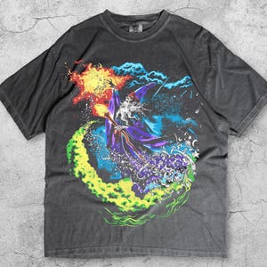 Fantasy Wizard Vintage 90s T-Shirt, Retro Sorcerer Magic Spell Shirt, Gothic Graphic Tee, Grunge Magical Y2K Top, Mystical Wizard Gift
