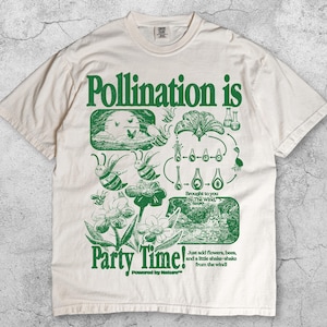 Vintage T-shirt bijenbestuiving, retro insectenbloem grafisch T-shirt, jaren 90 botanische wetenschap natuur shirt, wilde bloementuin biologie plant cadeau