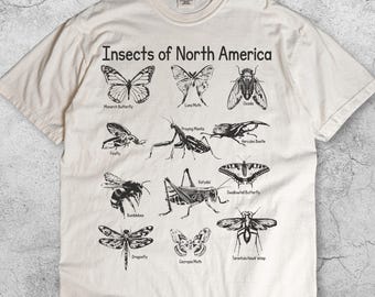 Insects of North America Vintage T-Shirt, 90s Retro Bug Graphic Tee, Butterfly Moth Beetle Wasp Cicada Dragonfly Shirt, Nature Lover Gift